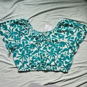 NWT Marine Layer Teal Floral Blouse, Size XL